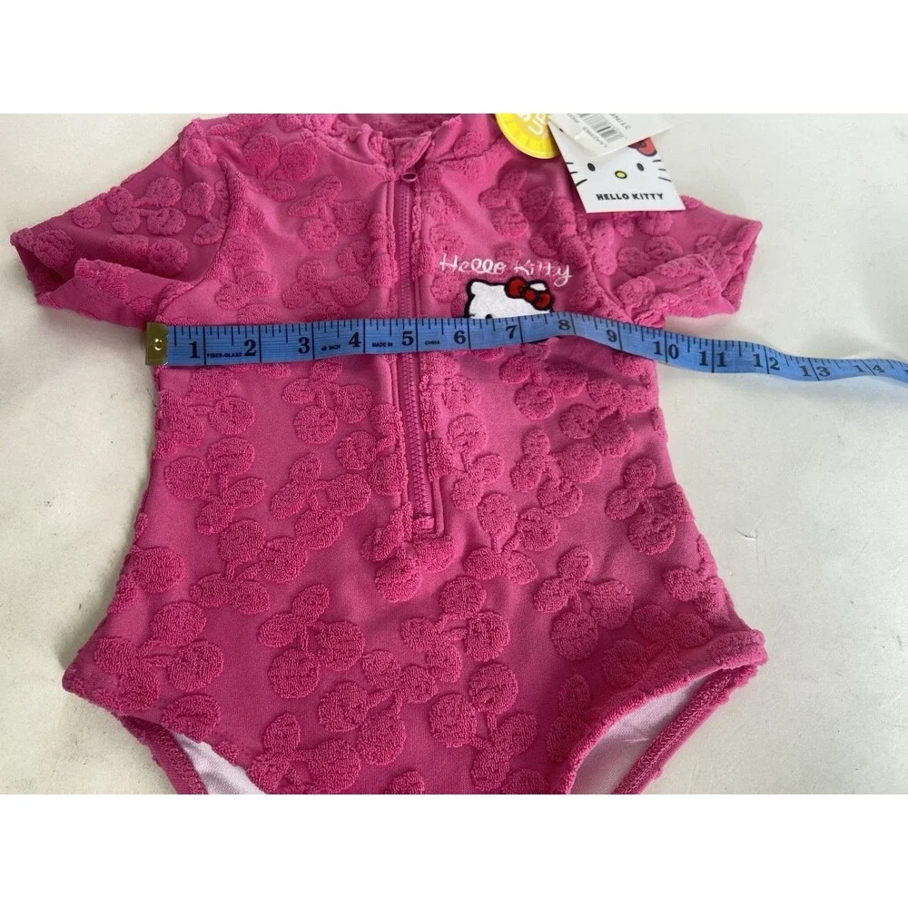 Hello Kitty Pink One Piece Rash Guard Lined Swimsuit Swimwear Girls Size 3T